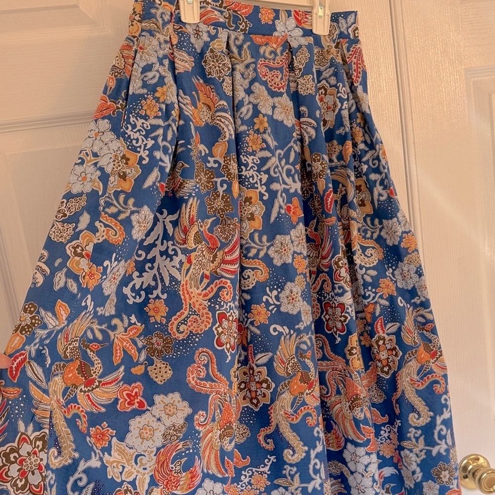 J. McLaughlin Blue and Orange Floral A-Line Skirt
